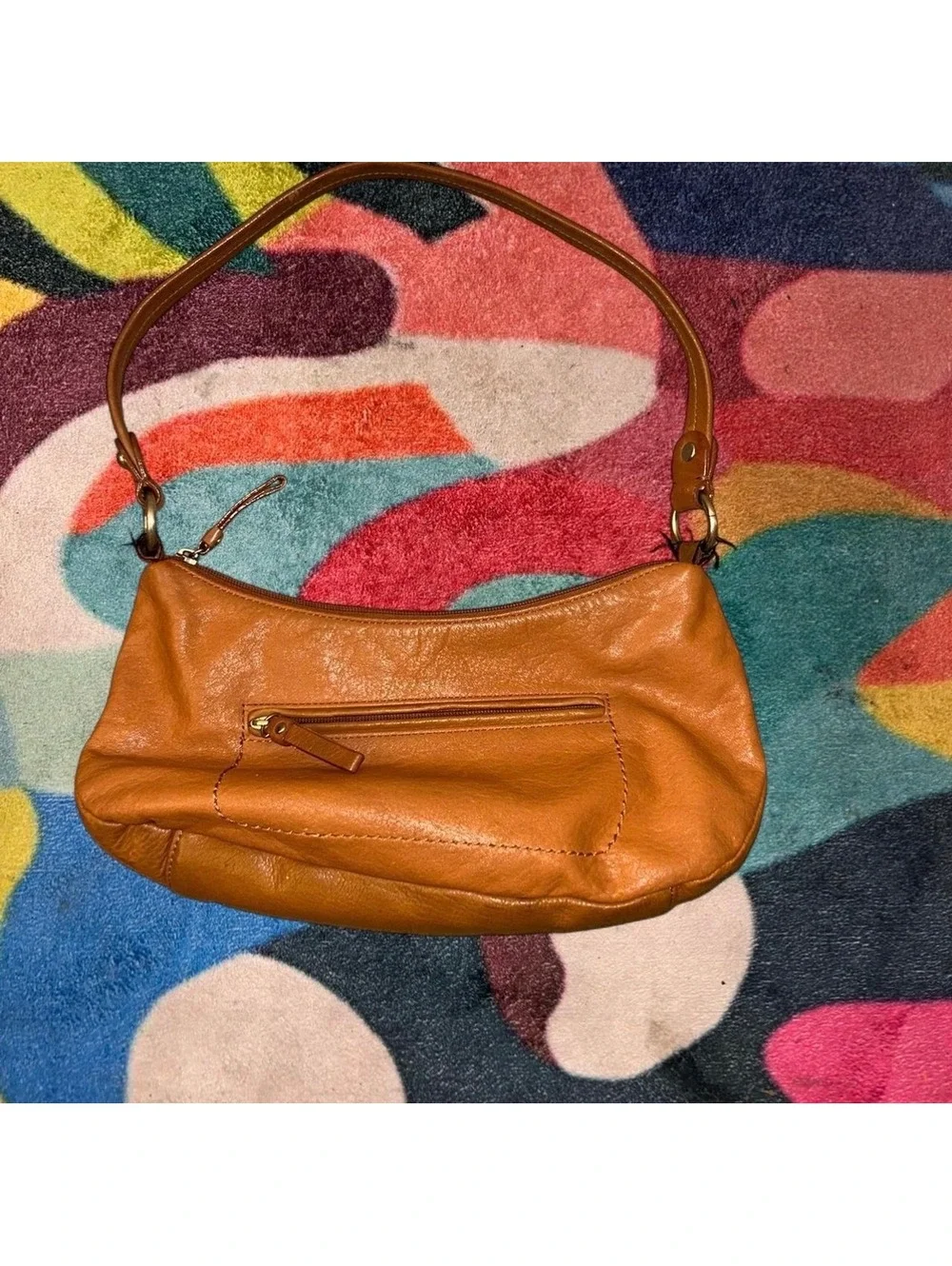 Women's Tan Leather Shoulder Bag with Zip Pocket